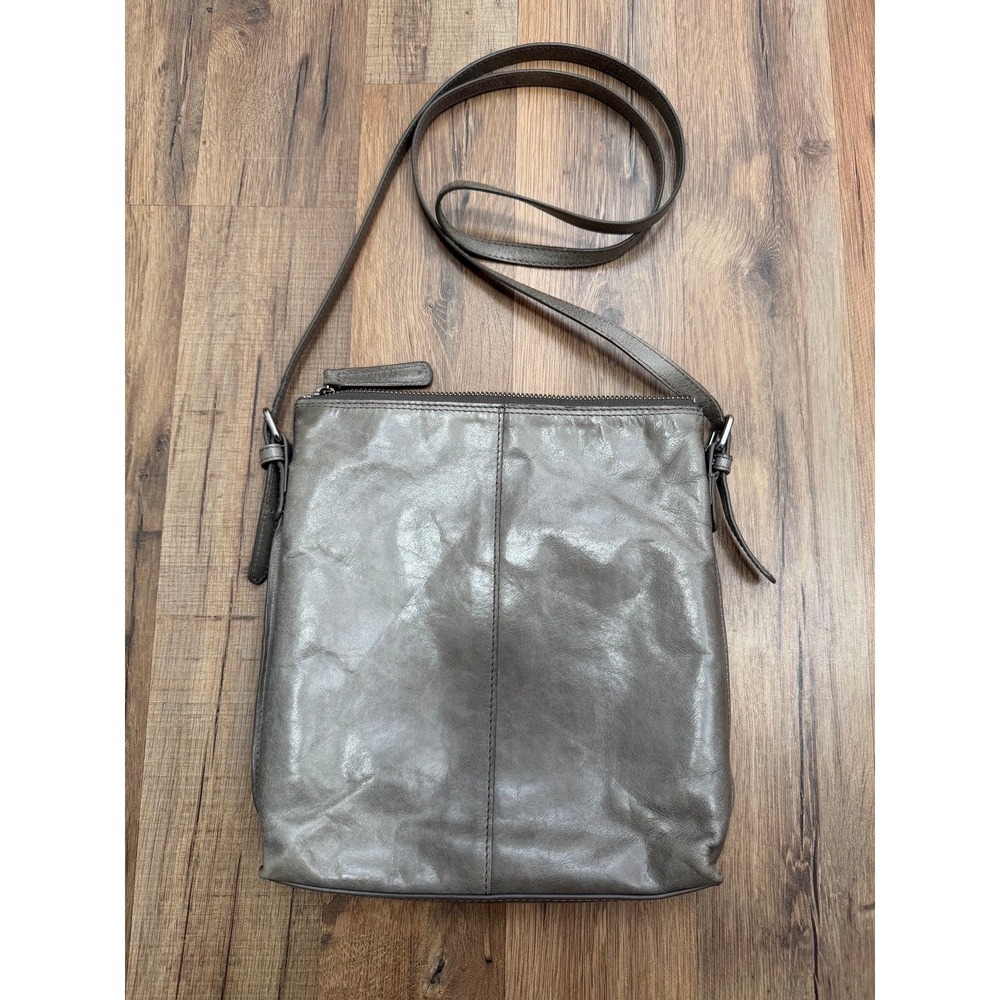 Hobo The Original Gray Leather Crossbody Bag Shoulder Purse Organizer - Picture 3 of 12